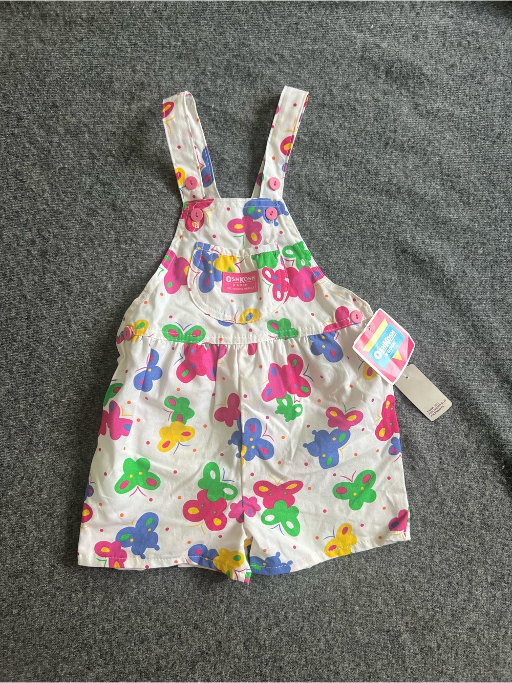 NWT Vintage Oshkosh B'gosh Butterfly Overall Shorts Shortalls USA Girls 4T